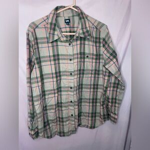 Lee Green and Cream Plaid Button-Down Shirt with Pink Accents Sz XL